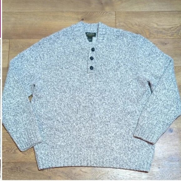 Eddie Bauer  Fisherman Chunky Knit Henley Style Lambs Wool Blend Sweater XL - Picture 1 of 8